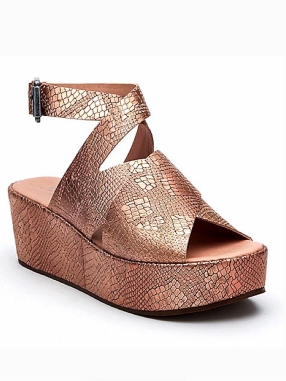 MATISSE RUNAWAY METALLIC LEATHER PLATFORM SANDAL ROSE GOLD SNAKE PRINT SIZE 7